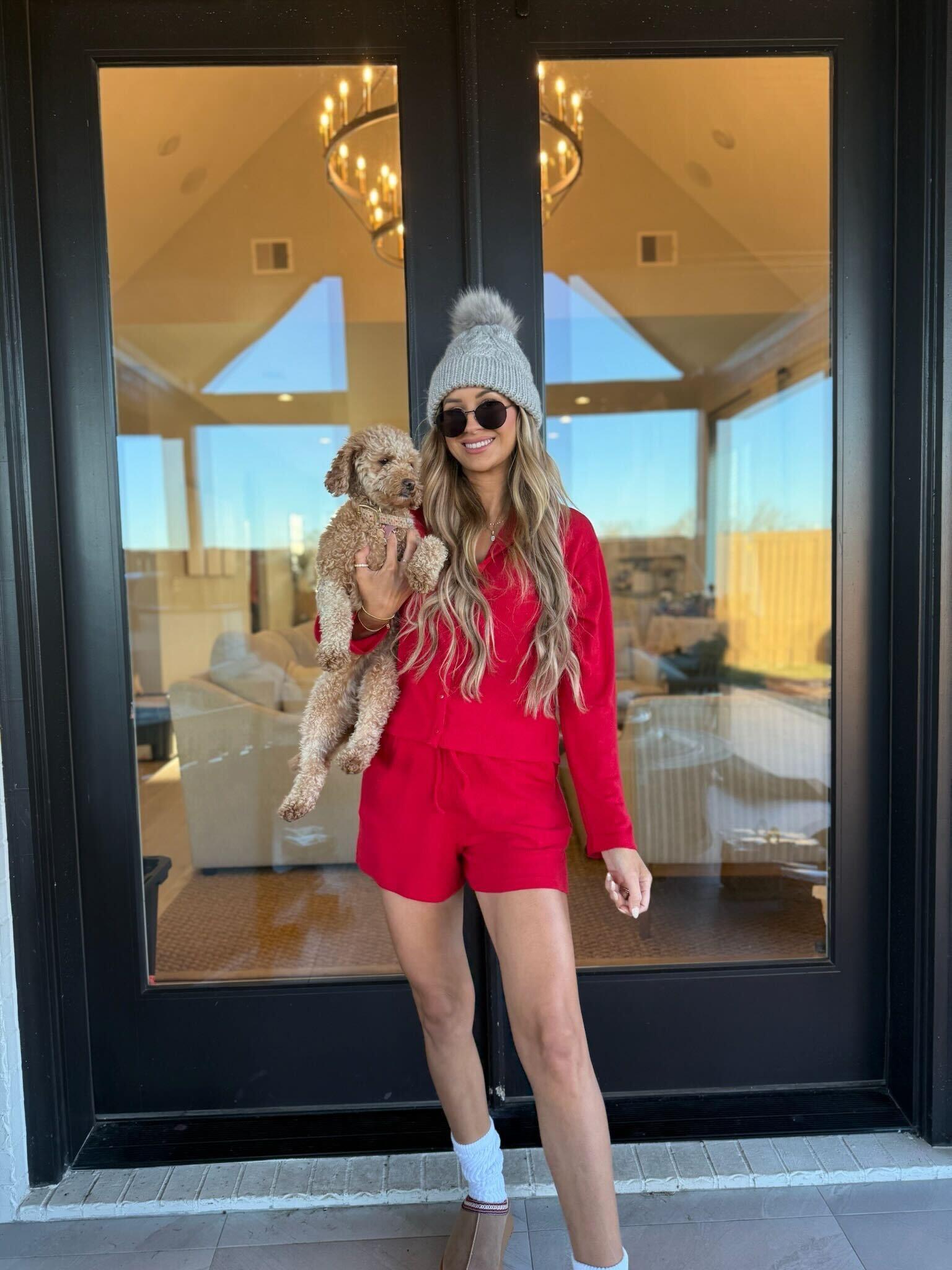 Red Heart Shaped Pointelle Button Down Top - FINAL SALE Product Image