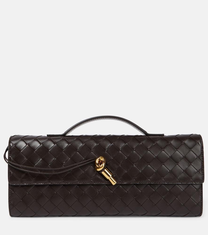 BOTTEGA VENETA Knot Intrecciato Leather Clutch In Black Product Image