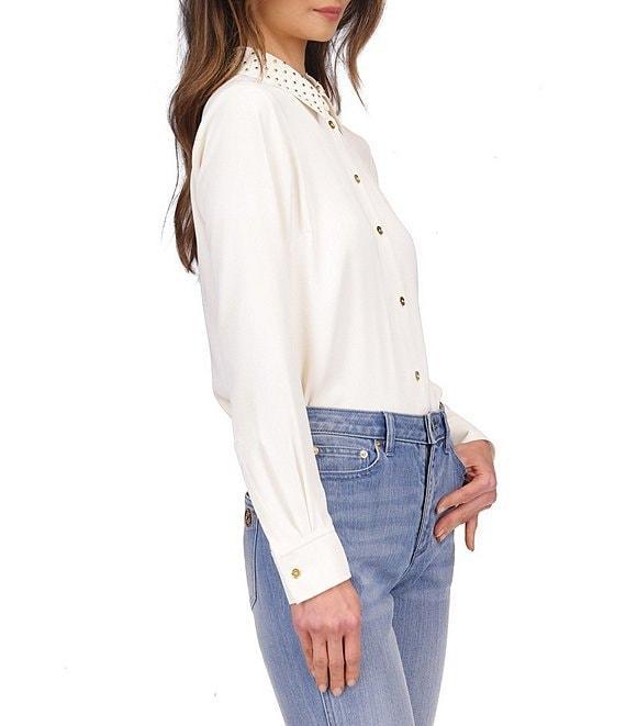 MICHAEL Michael Kors Astor Stud Collar Long Sleeve Button-Front Top Product Image