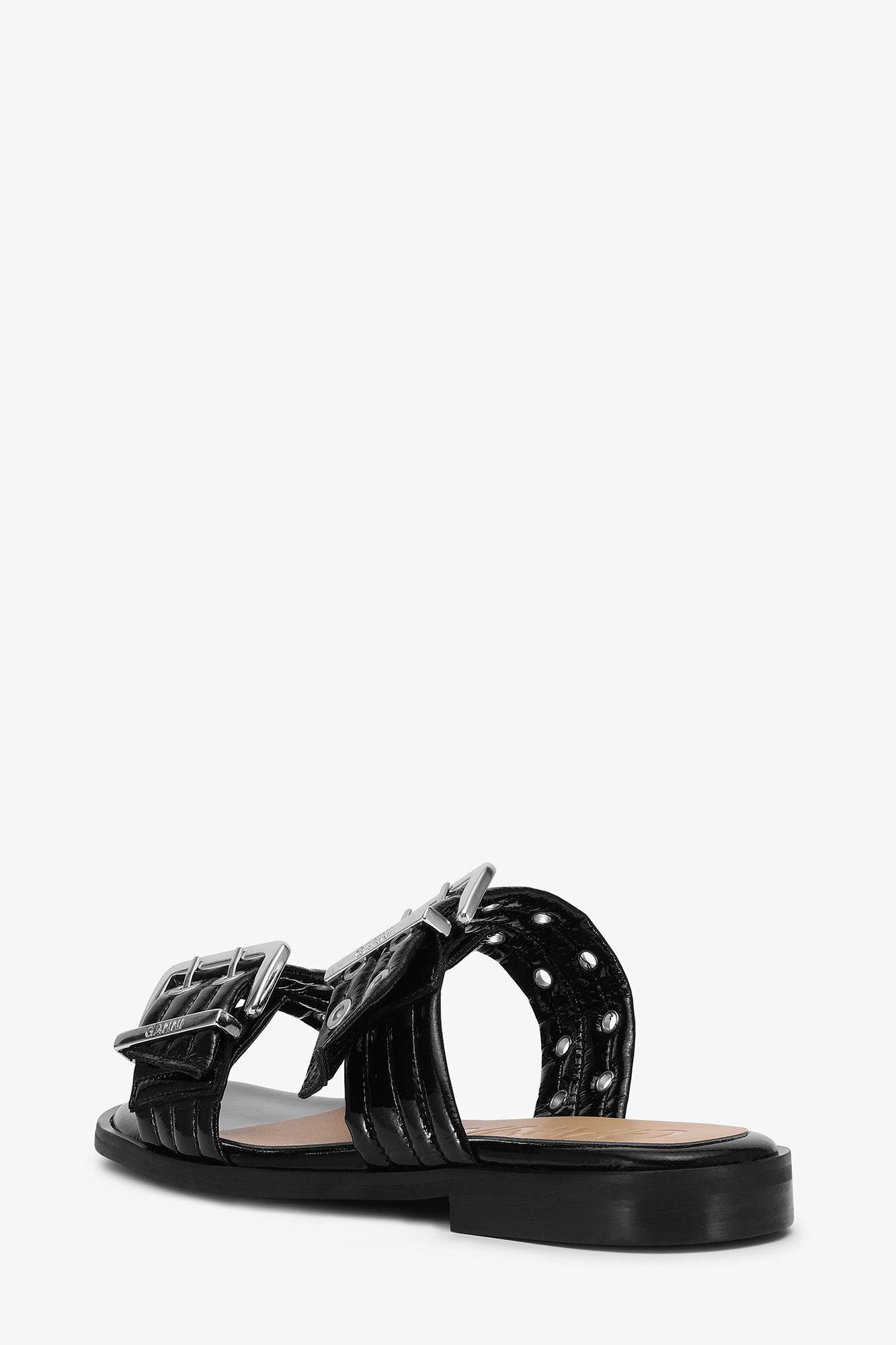 Black Feminine Buckle Two-Strap Sandals Product Image