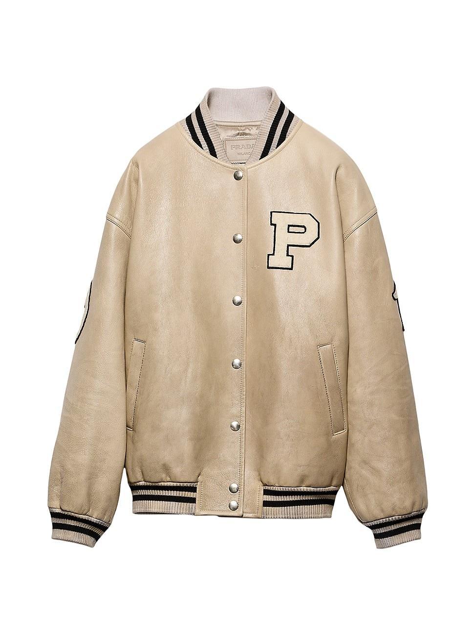 Womens Leather Bomber Jacket with Patch Product Image