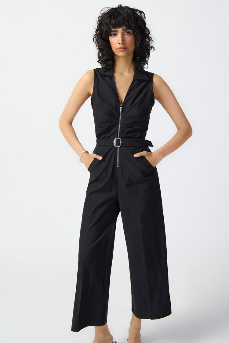 Sleeveless Micro Twill Jumpsuit- Black Product Image