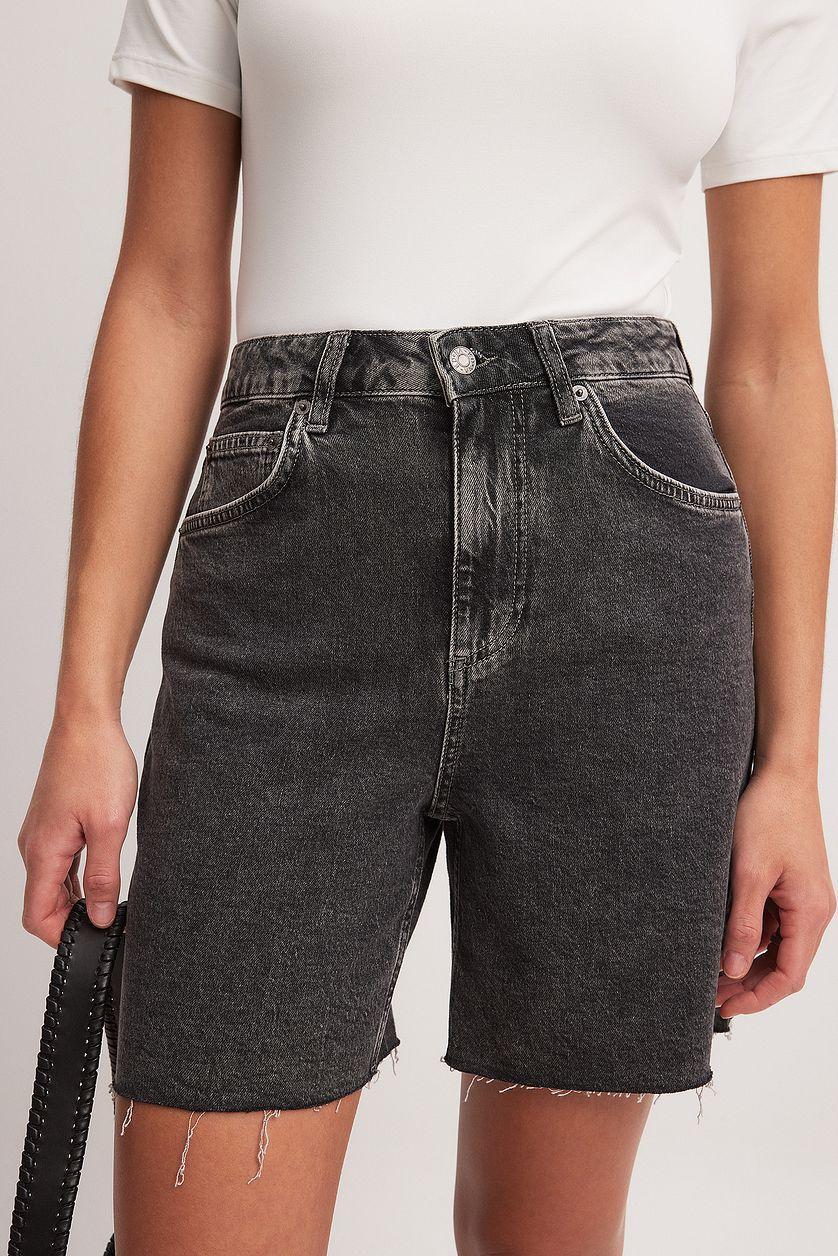 High Waist Raw Hem Denim Shorts Product Image