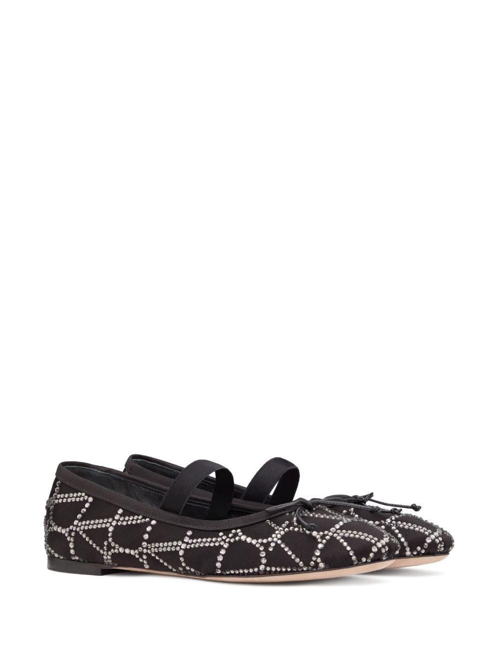 VALENTINO GARAVANI Crystal Studded Bow Ballerina Flats In Black Product Image