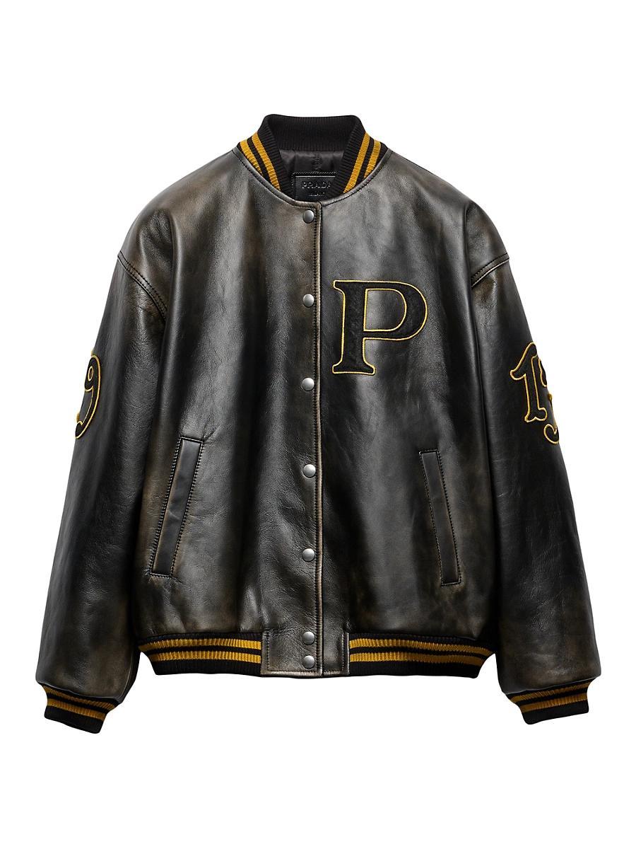 Womens Leather Bomber Jacket with Patch Product Image