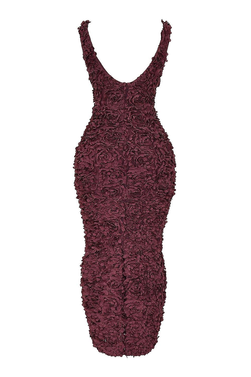 Carena  merlot plunge floral appliqué maxi dress Product Image