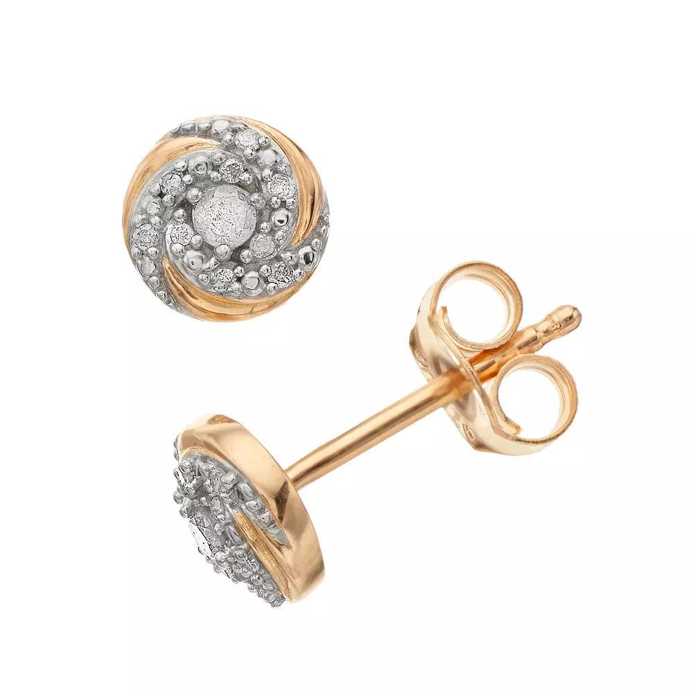 Sterling Silver 1/10 Carat T.W. Diamond Stud Earrings, Women's, Gold Tone Product Image