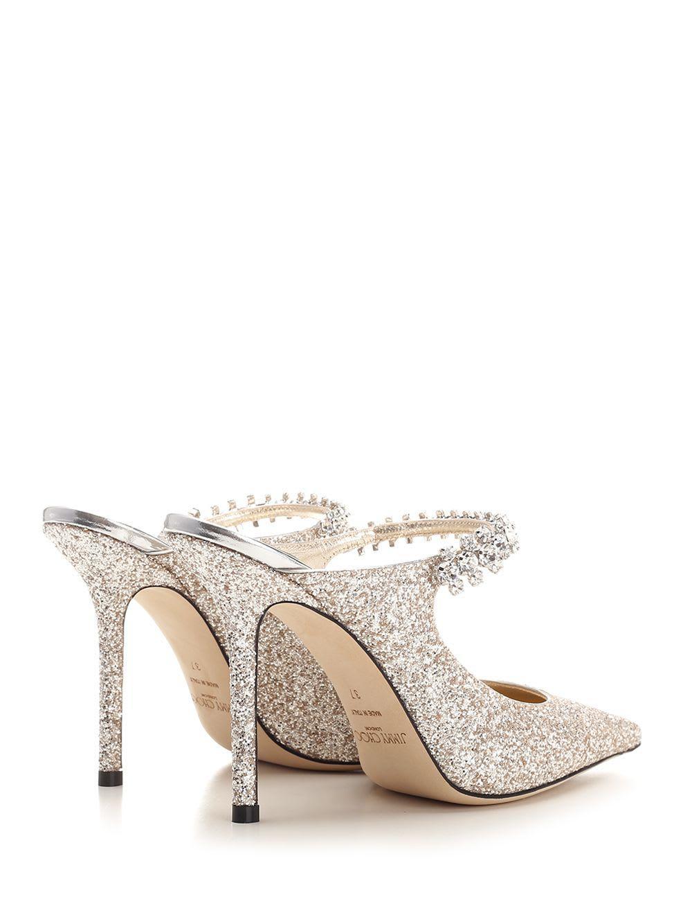 JIMMY CHOO Bing 100 Crystal-embellished Glitter-tulle Heeled Mules In Nude & Neutrals Product Image