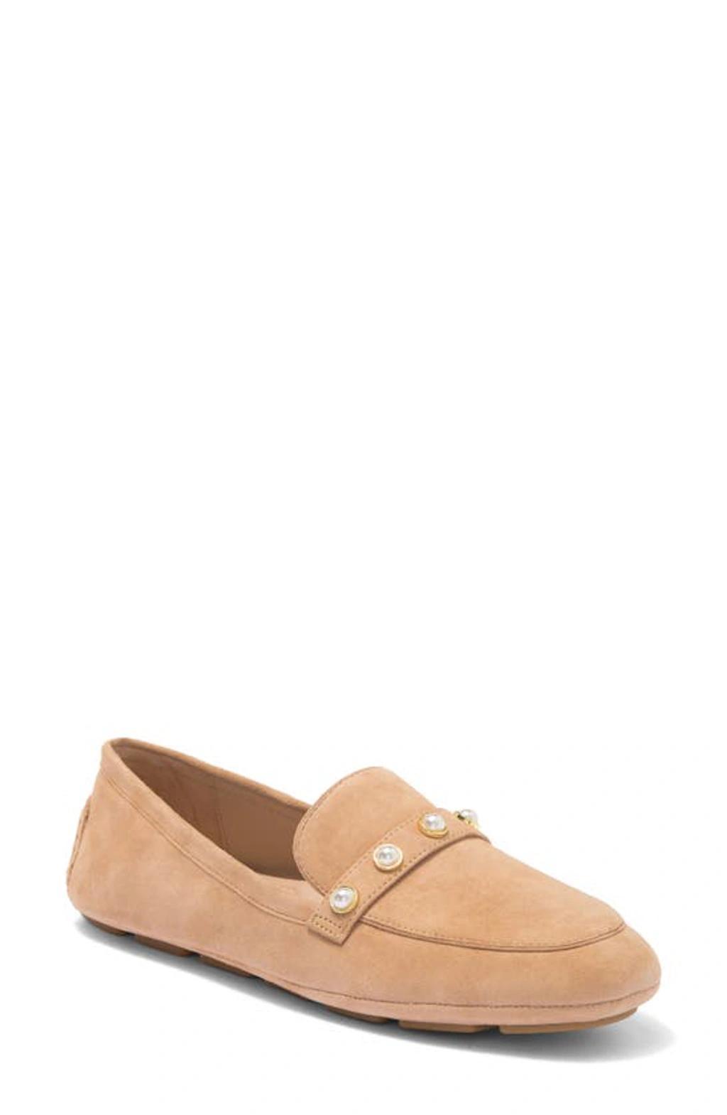 STUART WEITZMAN Allpearls Suede Driving Loafer In Beige Product Image