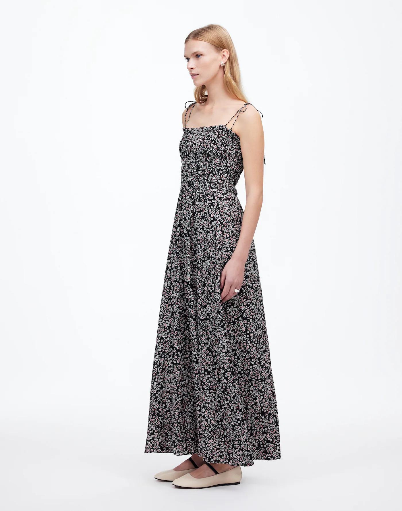 Smocked Tie-Strap Midi Dress in Floral Product Image
