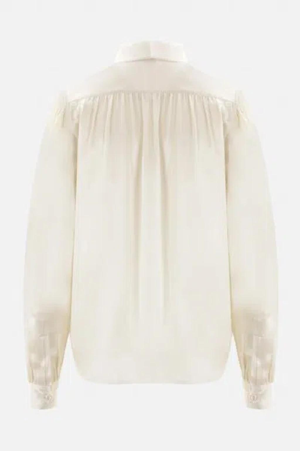 SAINT LAURENT Lavallière Collar Blouse In Silk Satin In Craie Product Image