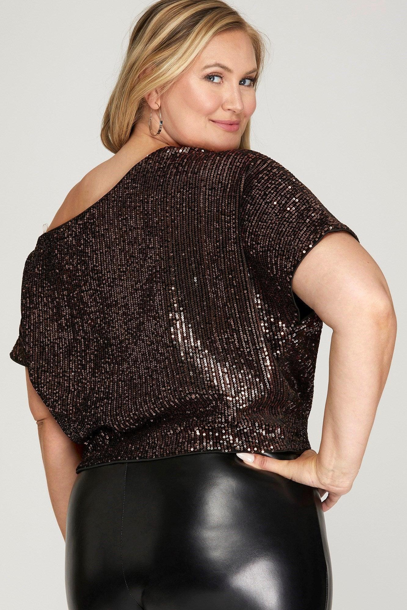 Dolman-Sleeve Asymmetrical Sequin-Top Product Image