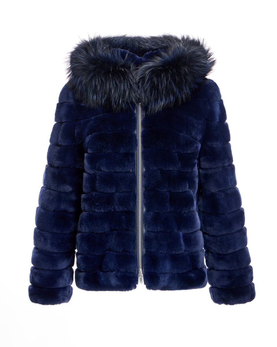 Horizontal Rabbit Jacket with Fox Trimmed Hood Product Image