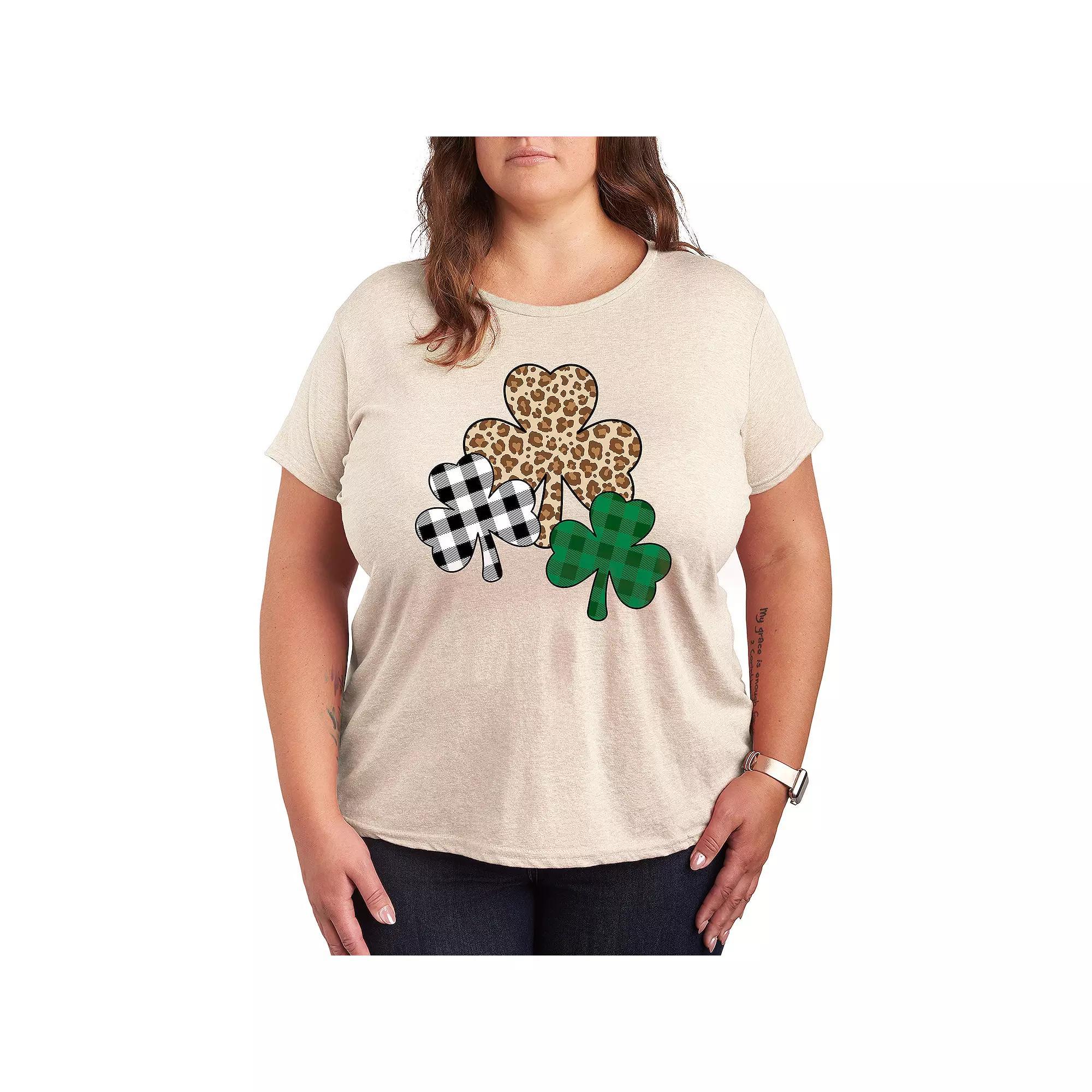 Plus Patterned Shamrocks Graphic Tee, Women's, Size: 1XL, Brown Product Image