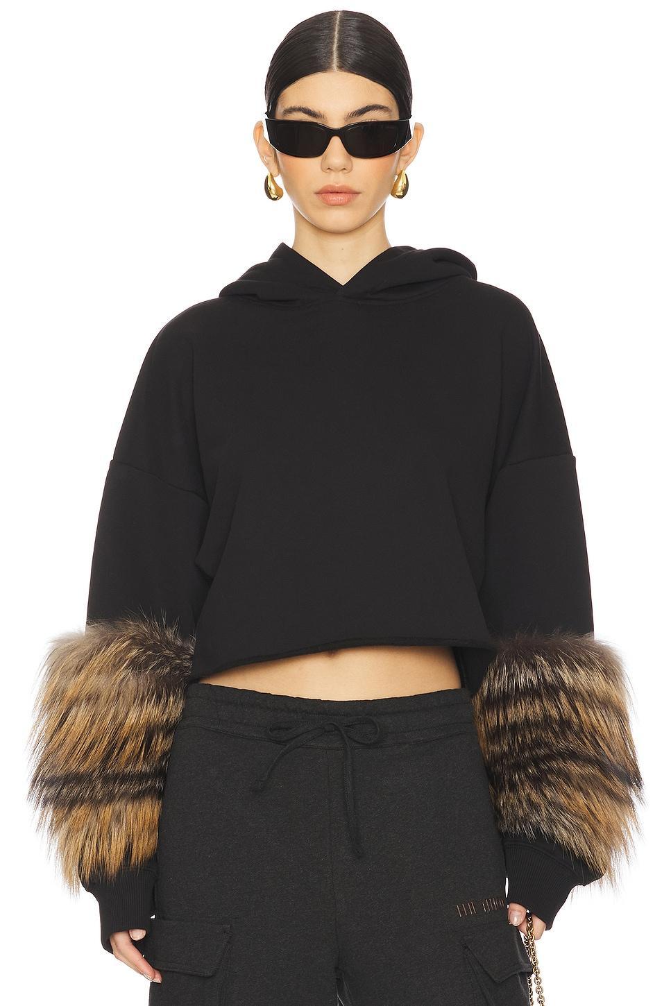 Cotton Cropped Fur Sweatshirt Product Image