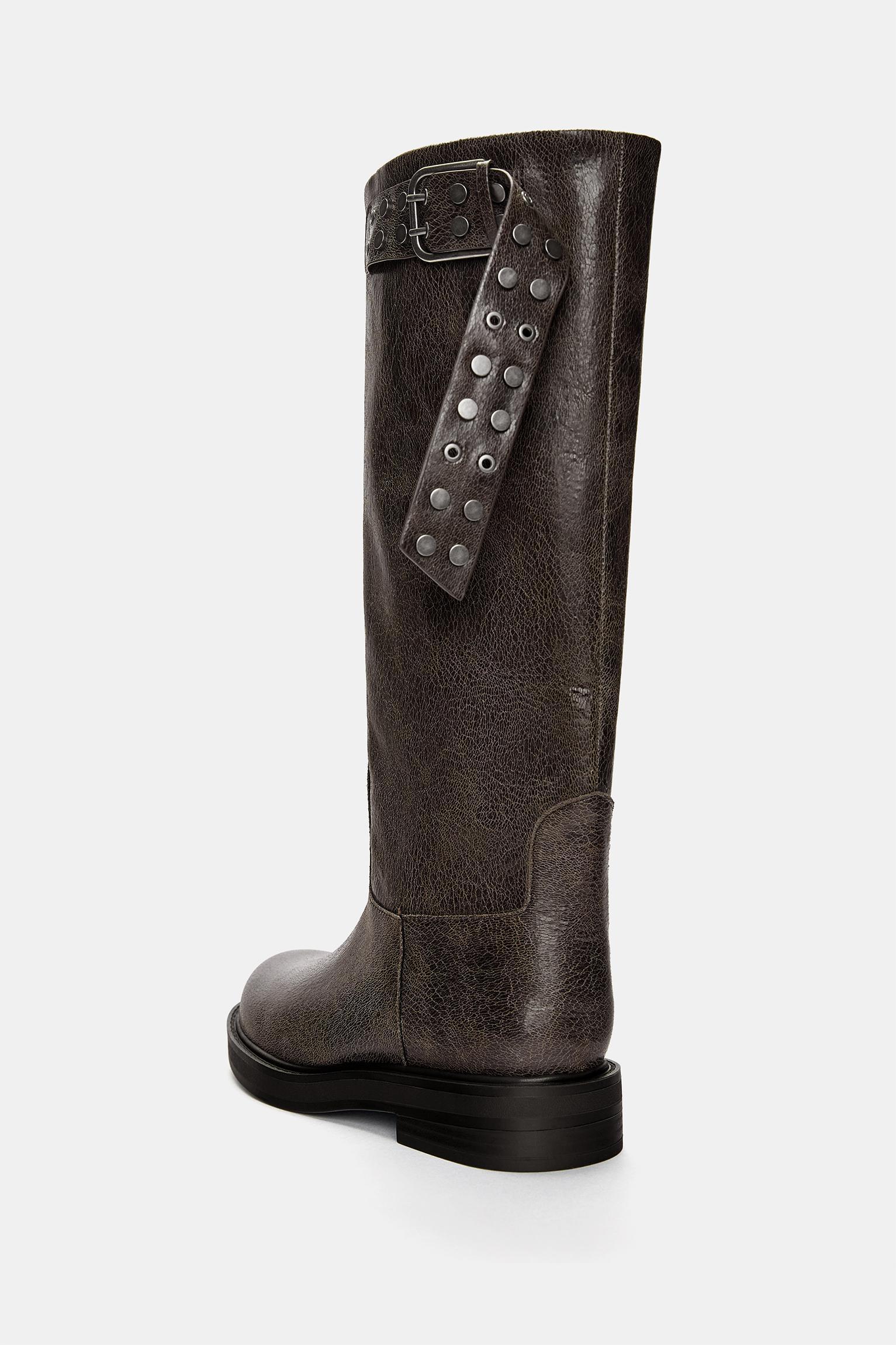 Flat knee-high boots with buckle Product Image