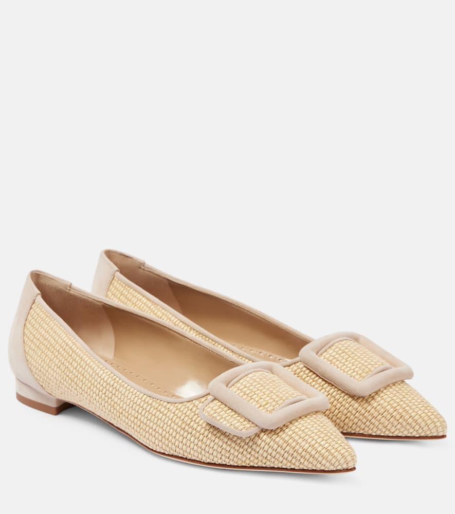 MANOLO BLAHNIK Maysalepumpflat Raffia Ballet Flats In Nude Product Image