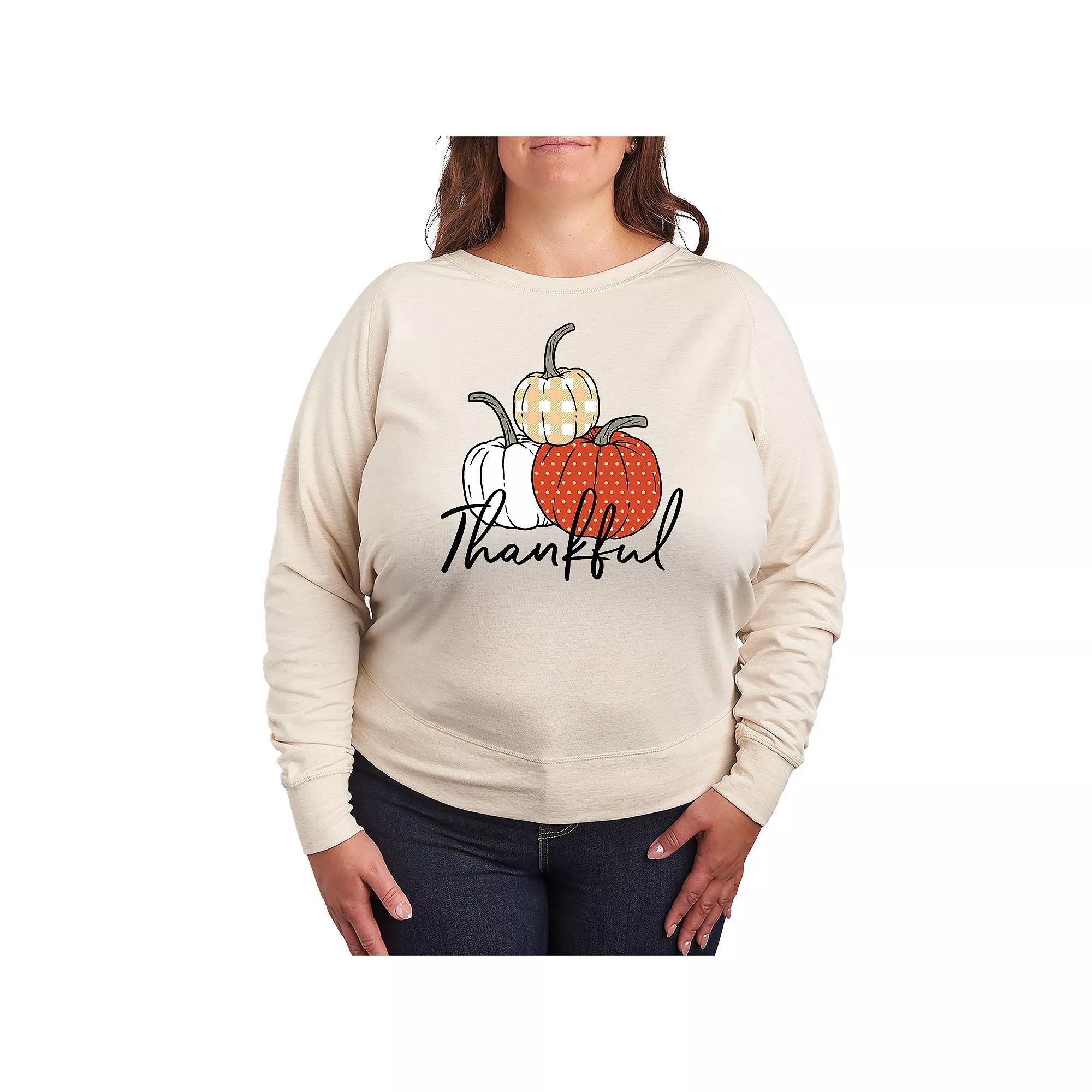 Plus Size Thankful Pumpkins French Terry Long Sleeve Tee, Women's, Size: 2XL, Beige Product Image