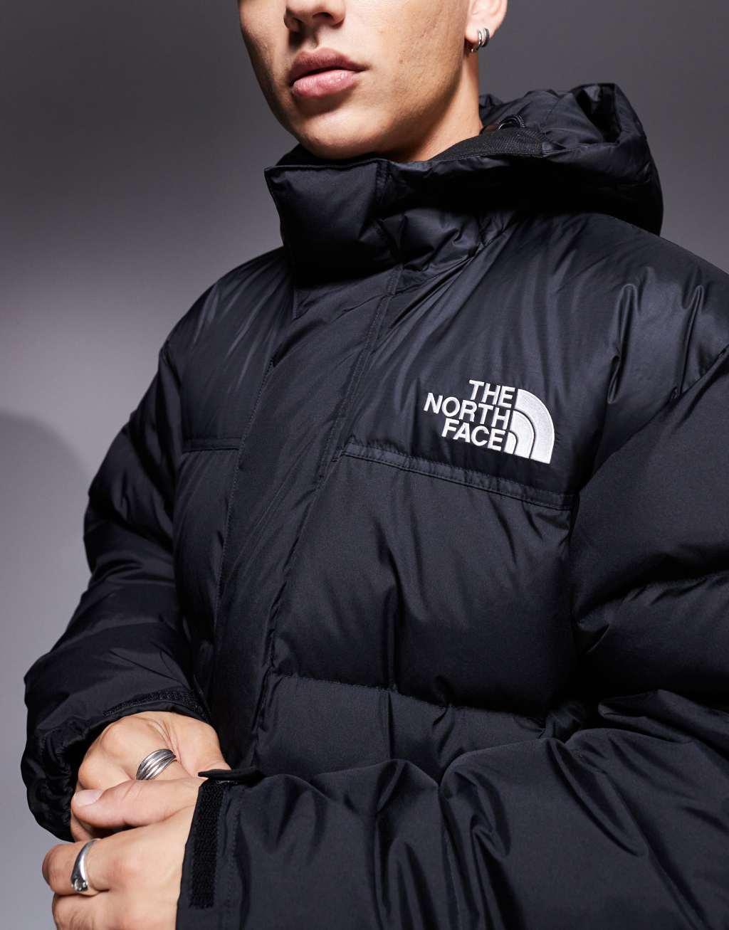 The North Face Nuptse down puffer hooded long parka jacket in black Product Image