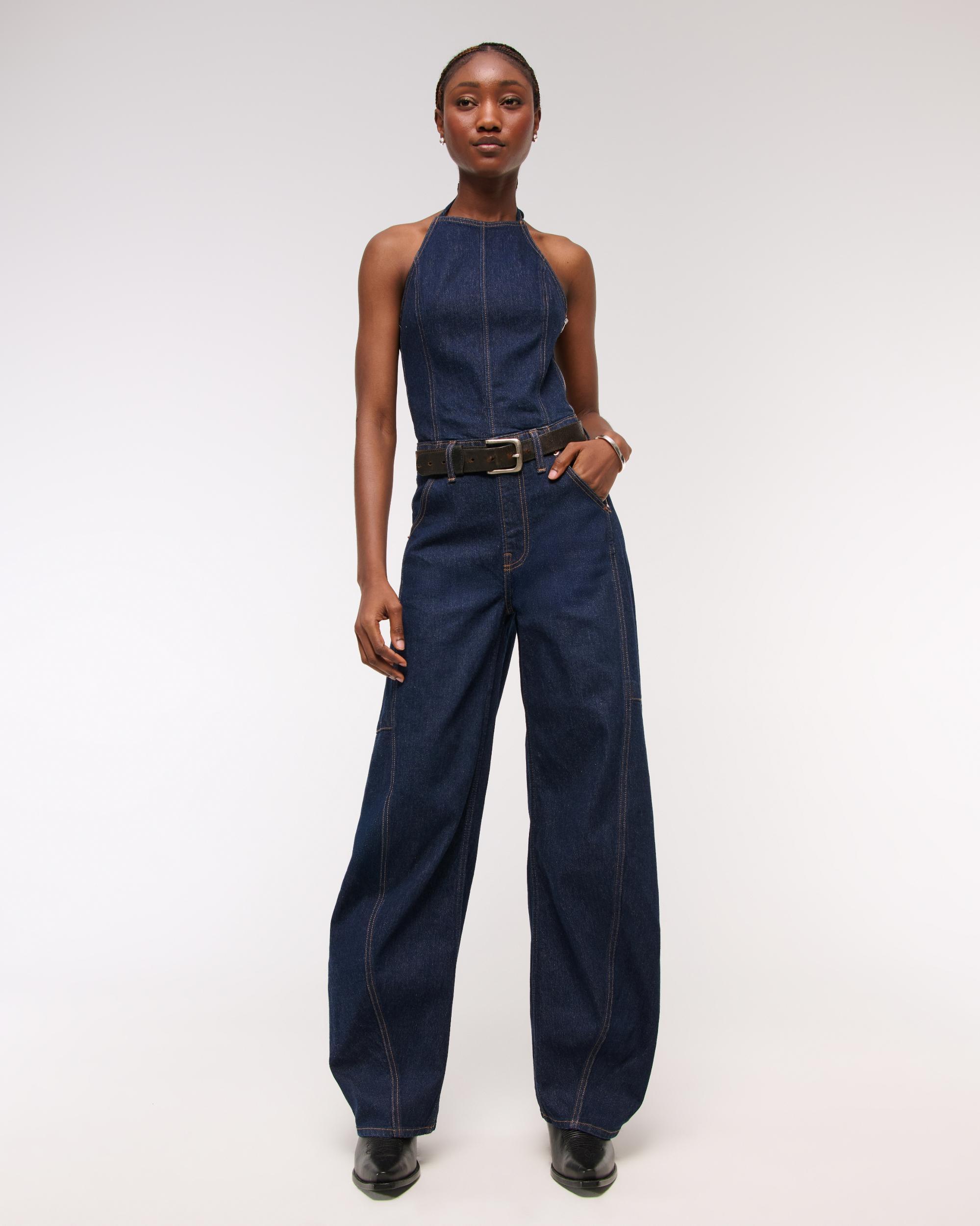 Halter Barrel Denim Jumpsuit Product Image