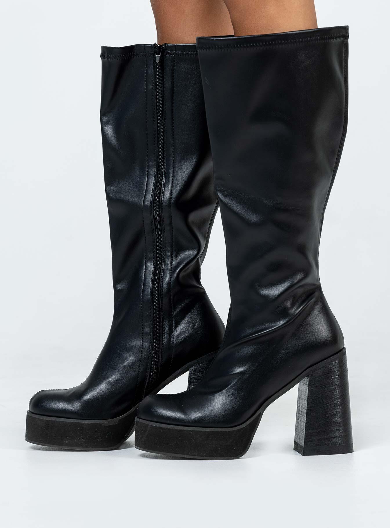 Coline Knee High Platform Boots Black Product Image