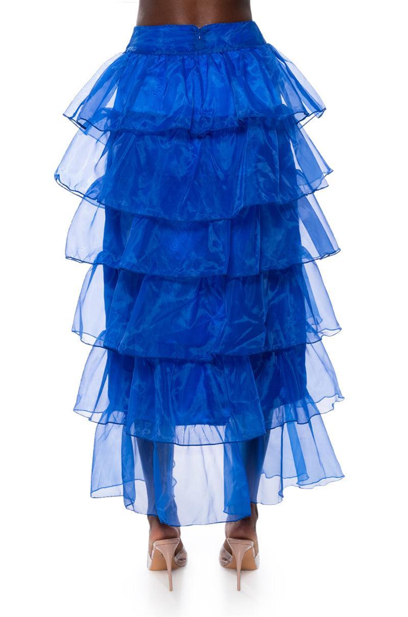 ONCE UPON A DREAM RUFFLE MAXI SKIRT IN ROYAL BLUE Product Image