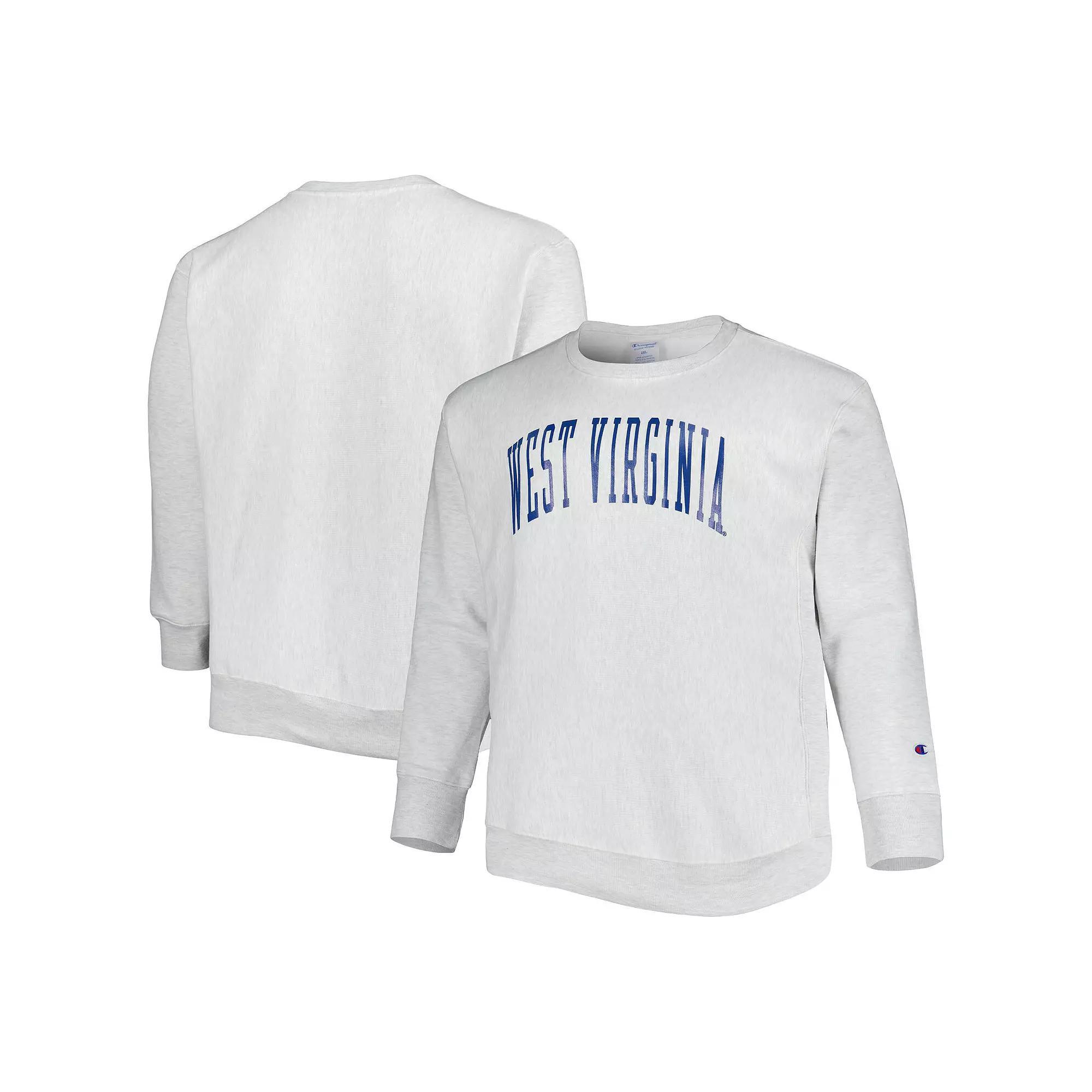 Men's Champion Heathered Gray West Virginia Mountaineers Big & Tall Reverse Weave Fleece Crewneck Pullover Sweatshirt,  Product Image