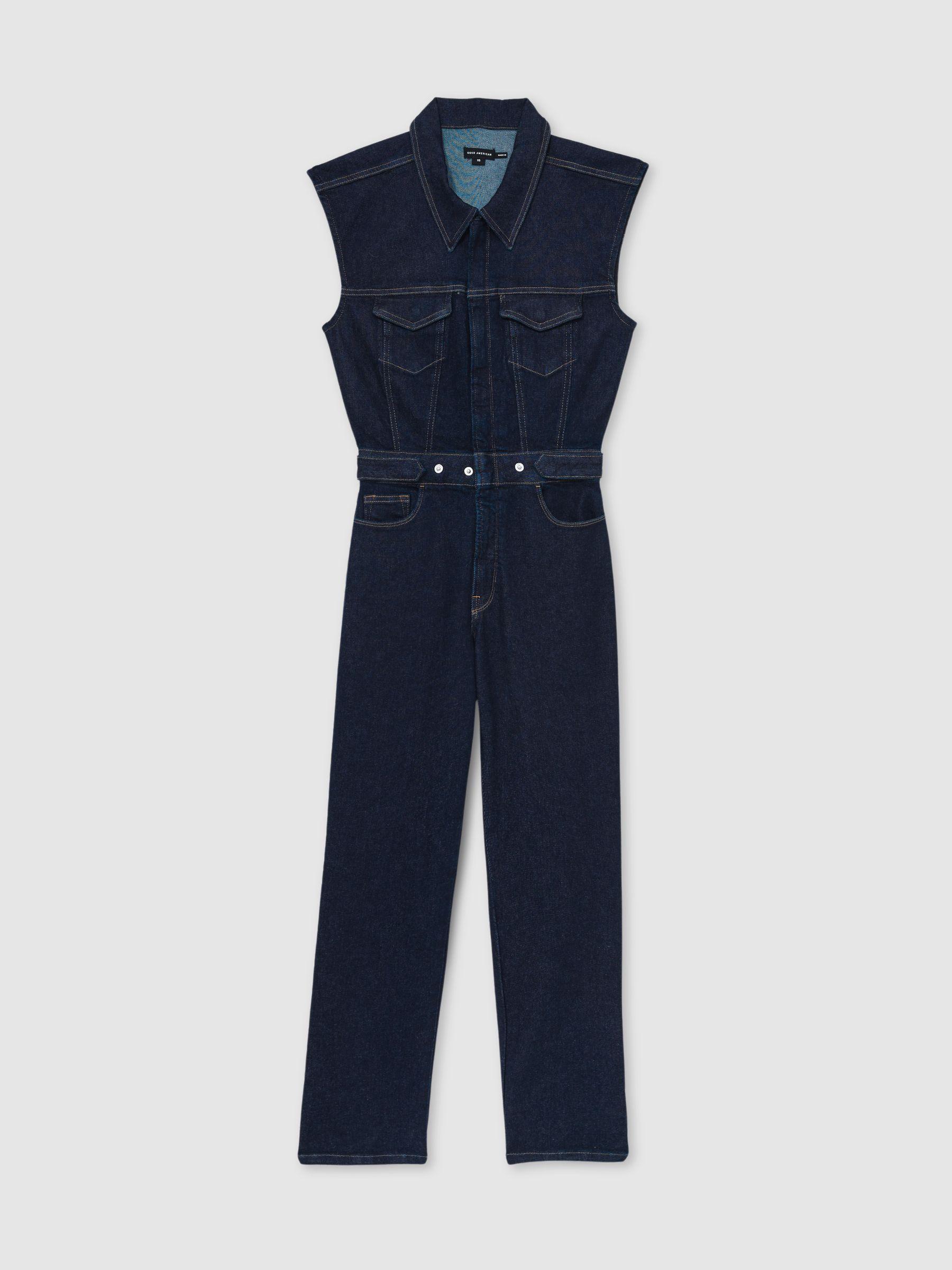 Denim Trucker Jumpsuit in Dark Blue Product Image