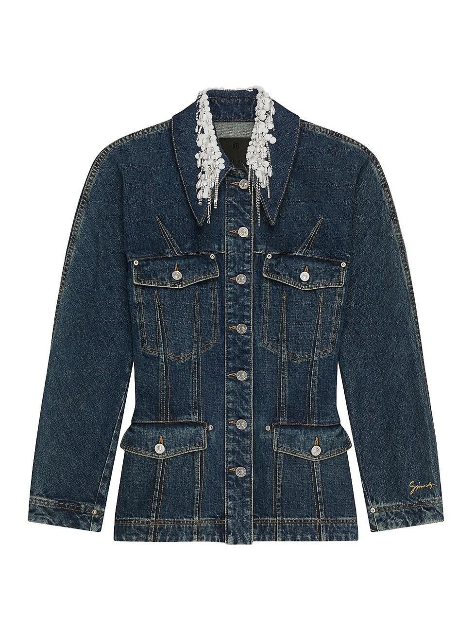 Womens Jacket in Denim with Crystals and Pearls Product Image