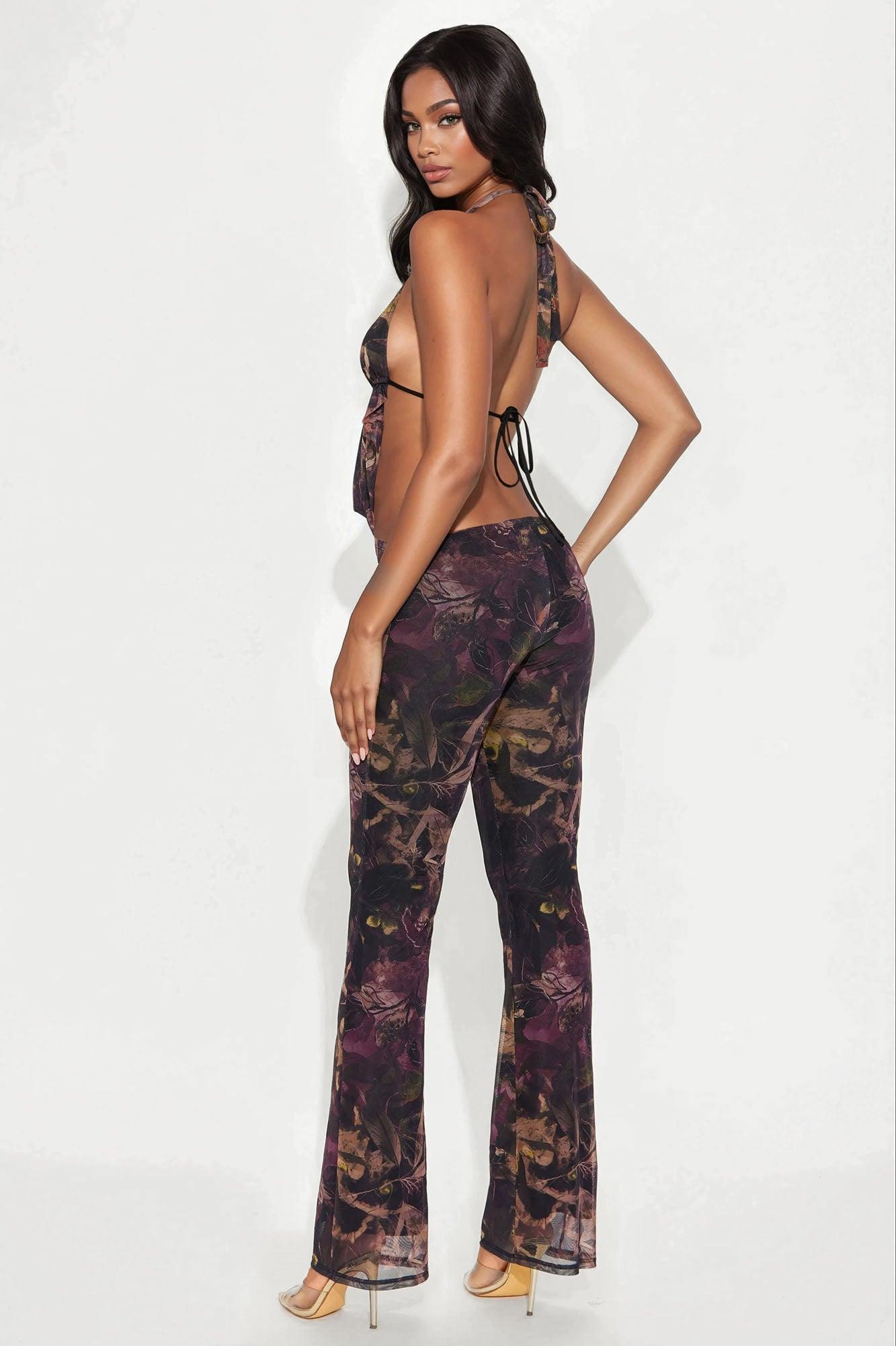 Soleil Mesh Backless Jumpsuit - Brown Product Image