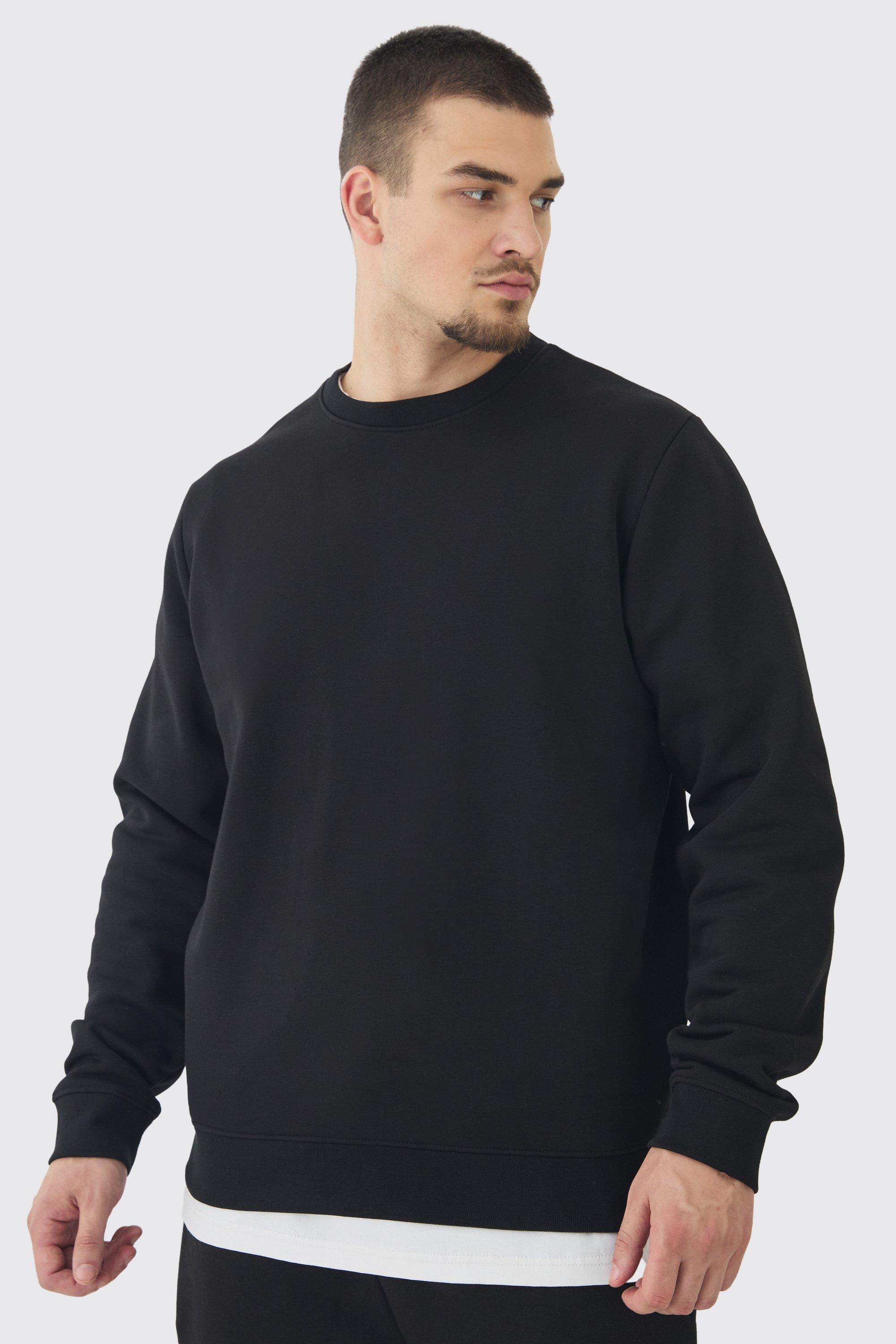 330GSM Tall Regular Fit Crew Neck Sweatshirt In Black | boohooMAN USA Product Image