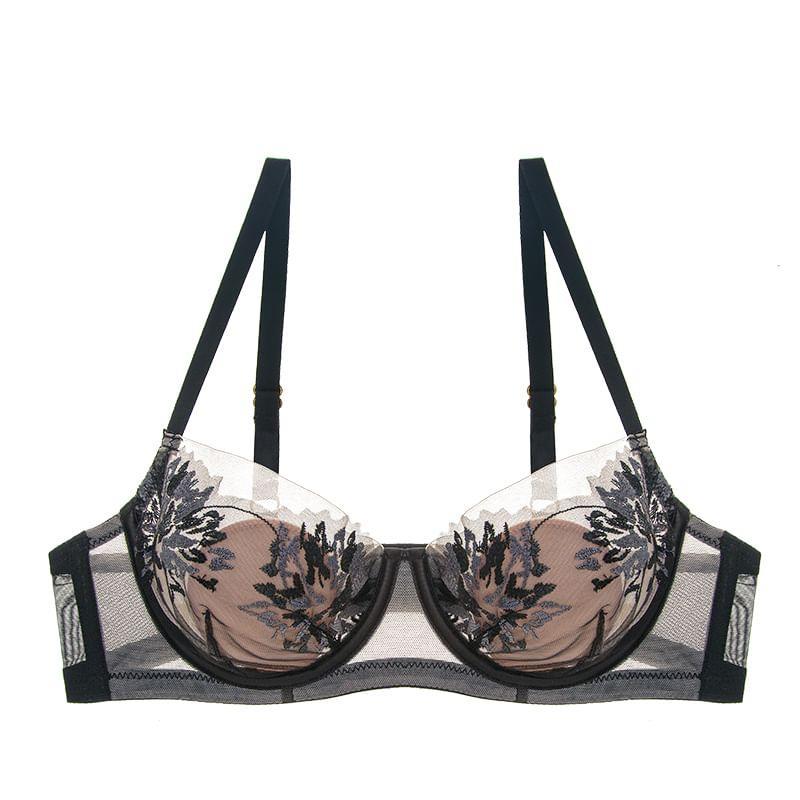 Floral Embroidered Mesh Bra Product Image