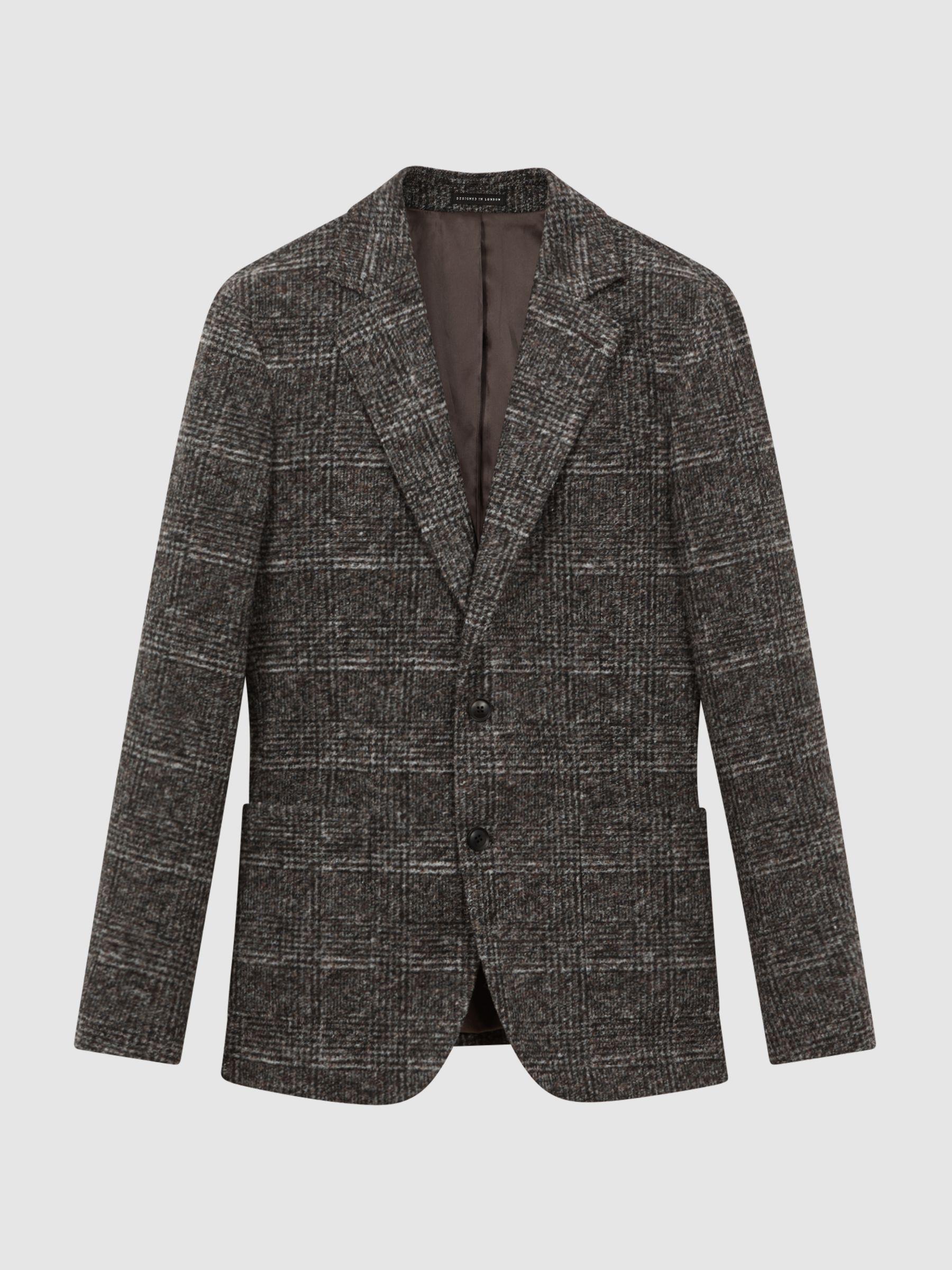 Slim Fit Wool Blend Checked Single Breasted Blazer in Charcoal Product Image