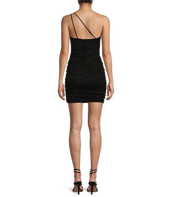 Honey and Rosie One Shoulder Double Adjustable Strap Short Fitted Shirred Dress Product Image