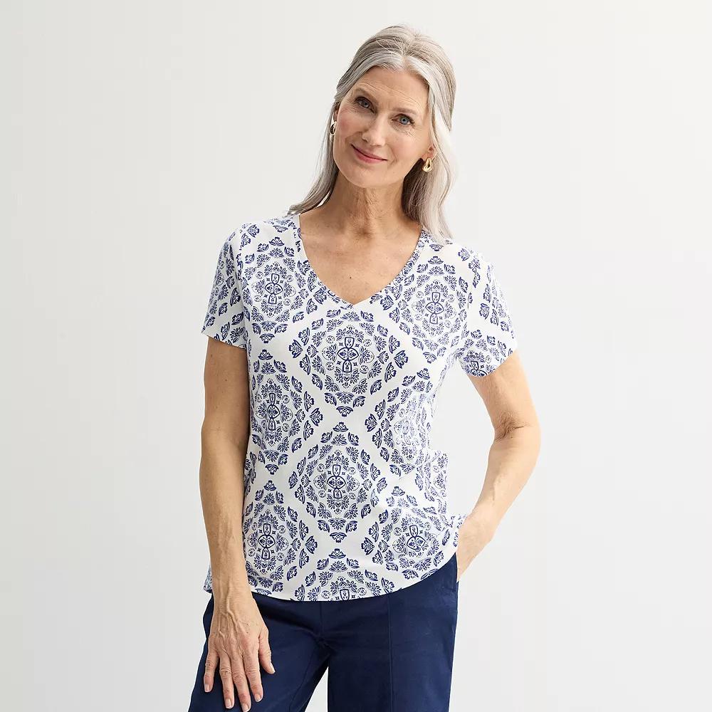Women's Croft & Barrow® Essential V-Neck Tee, Size: XL, Blue Grand Tile Product Image