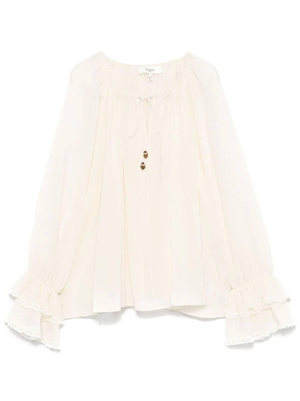 CHLOÉ Gathered Silk Blouse In White Product Image