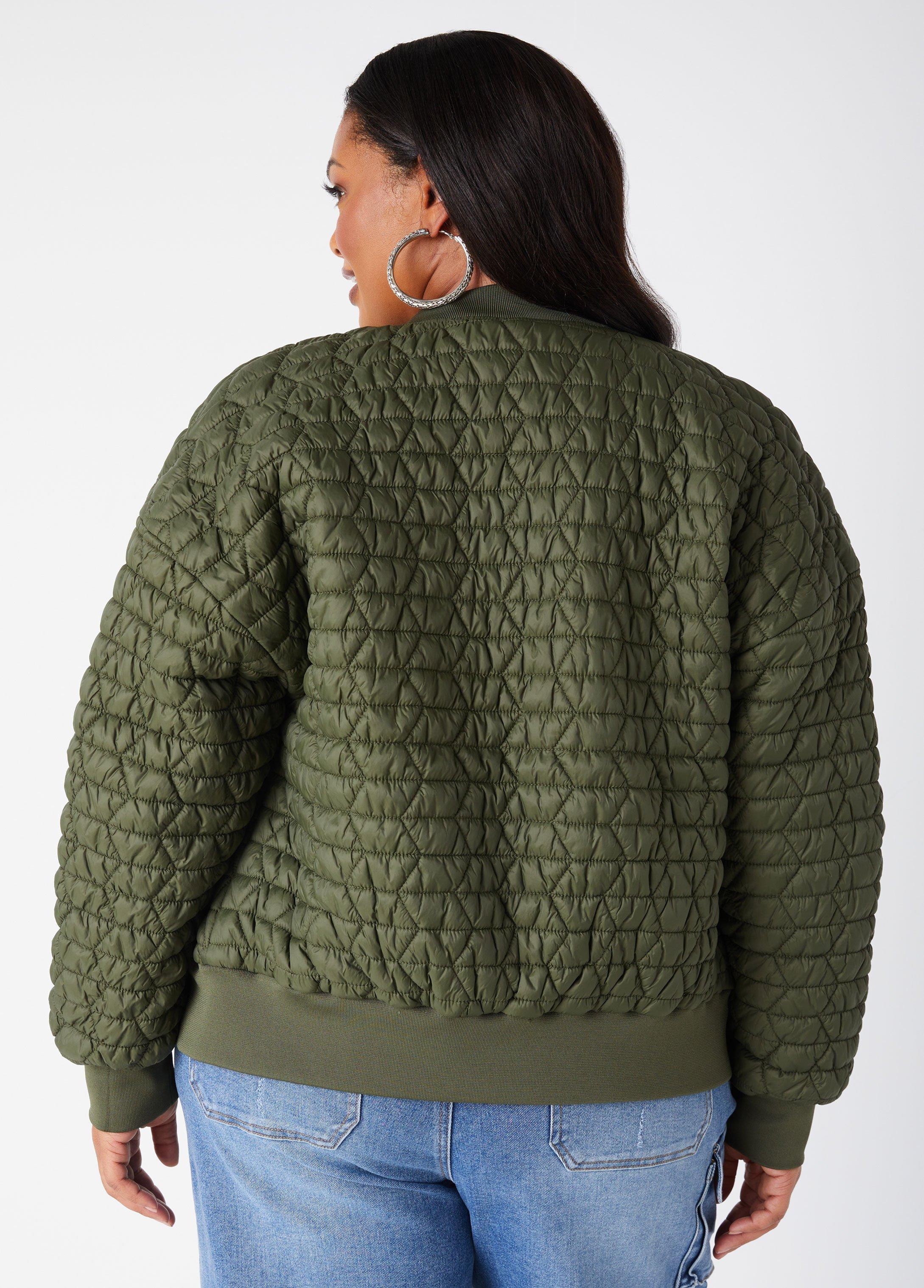 Plus Size Ribbed Trim Quilted Bomber Jacket Ashley Stewart Product Image