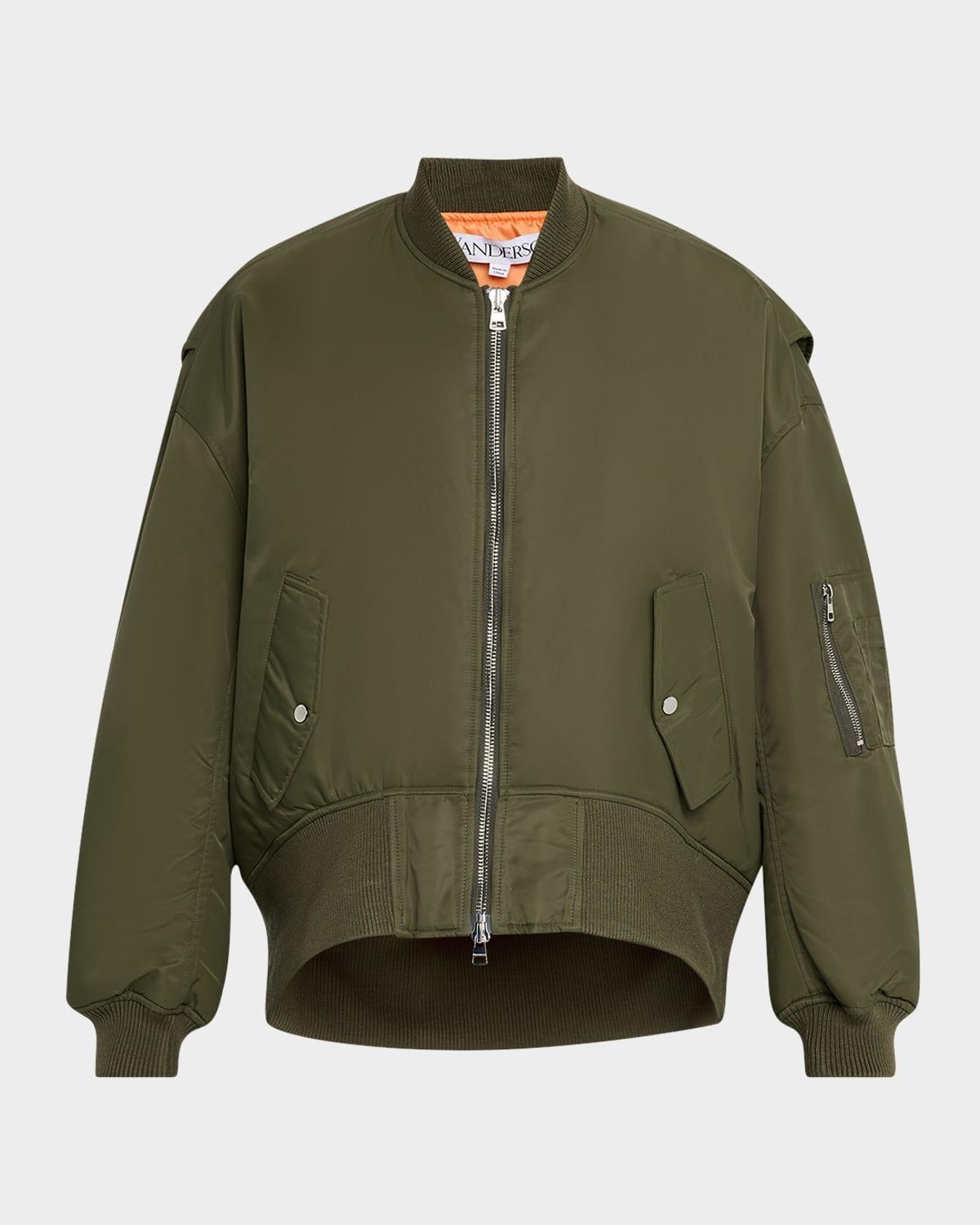 Men's Oversized Curved-Hem Bomber Jacket Product Image