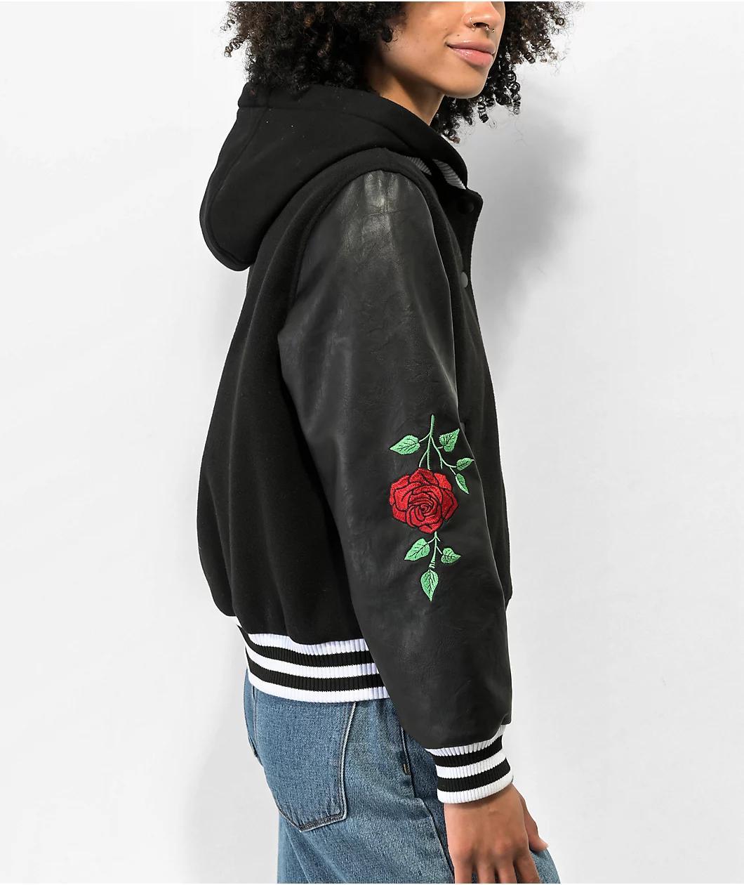 Empyre Aiden Rose Black & White Hooded Bomber Jacket Product Image