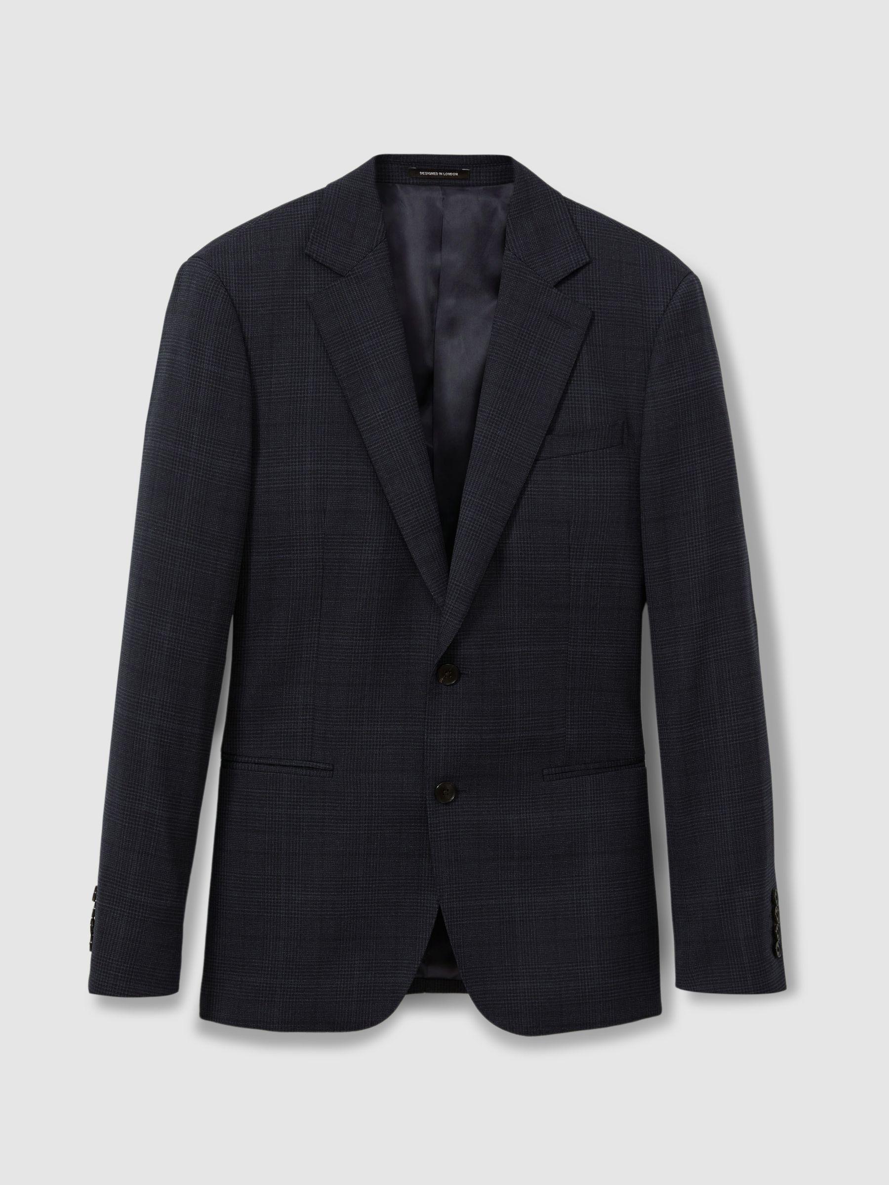 Single-Breasted Wool Blend Blazer in Prince of Wales Check in Navy Product Image