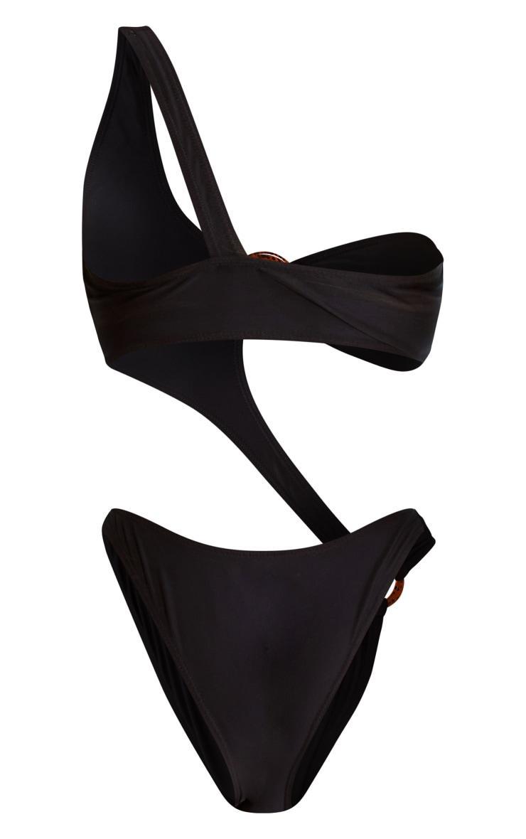 Black One Shoulder Cut Out O Ring Detail Swimsuit Product Image