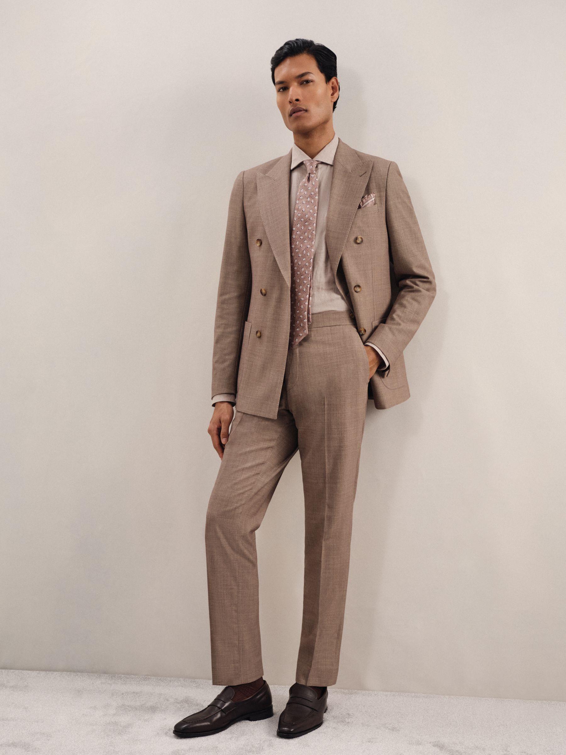 Cotton Slim-Fit Suit Trousers With Stretch in Stone Product Image
