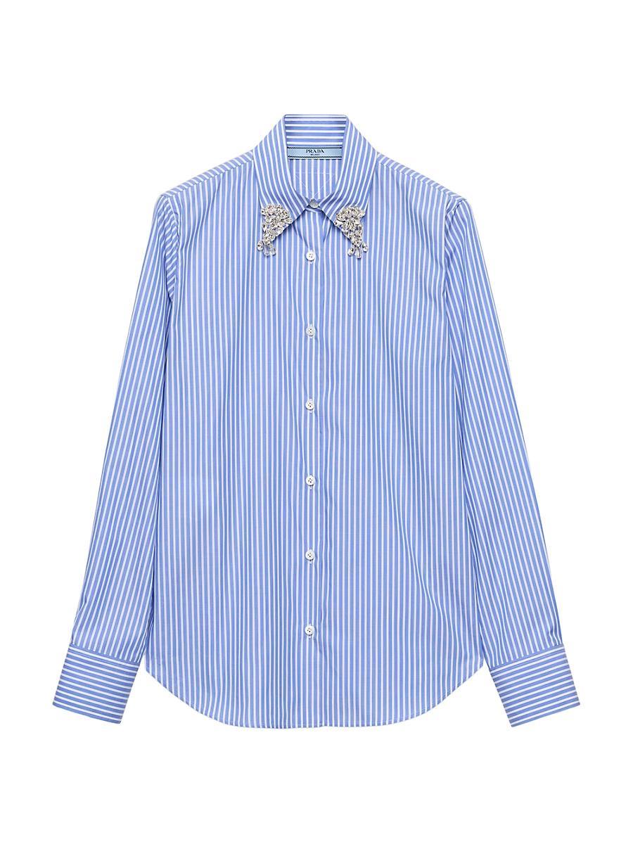 Womens Embroidered Stripe Poplin Shirt Product Image