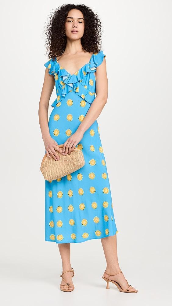 KITRI Rosemary Blue Sunflower Print Midi Dress | Shopbop Product Image