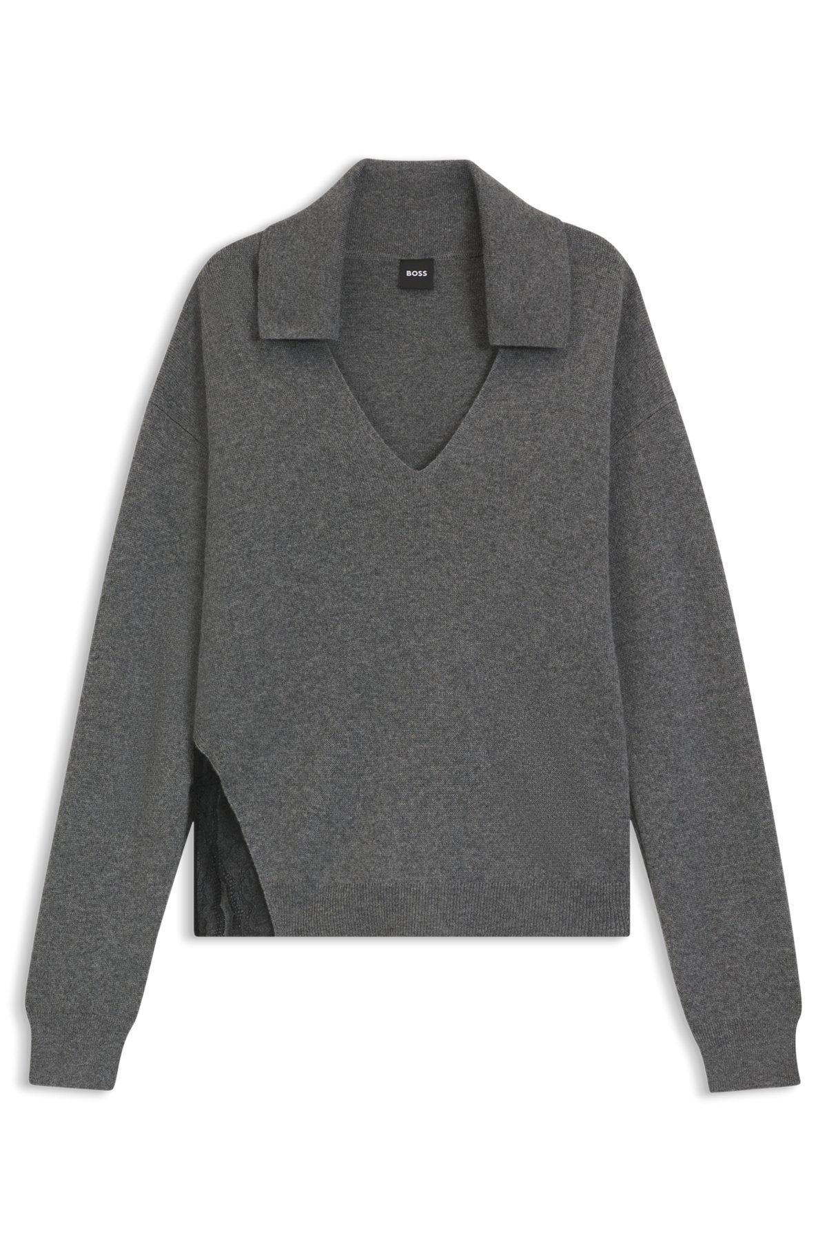 Collared sweater in wool and cashmere with lace inserts Product Image