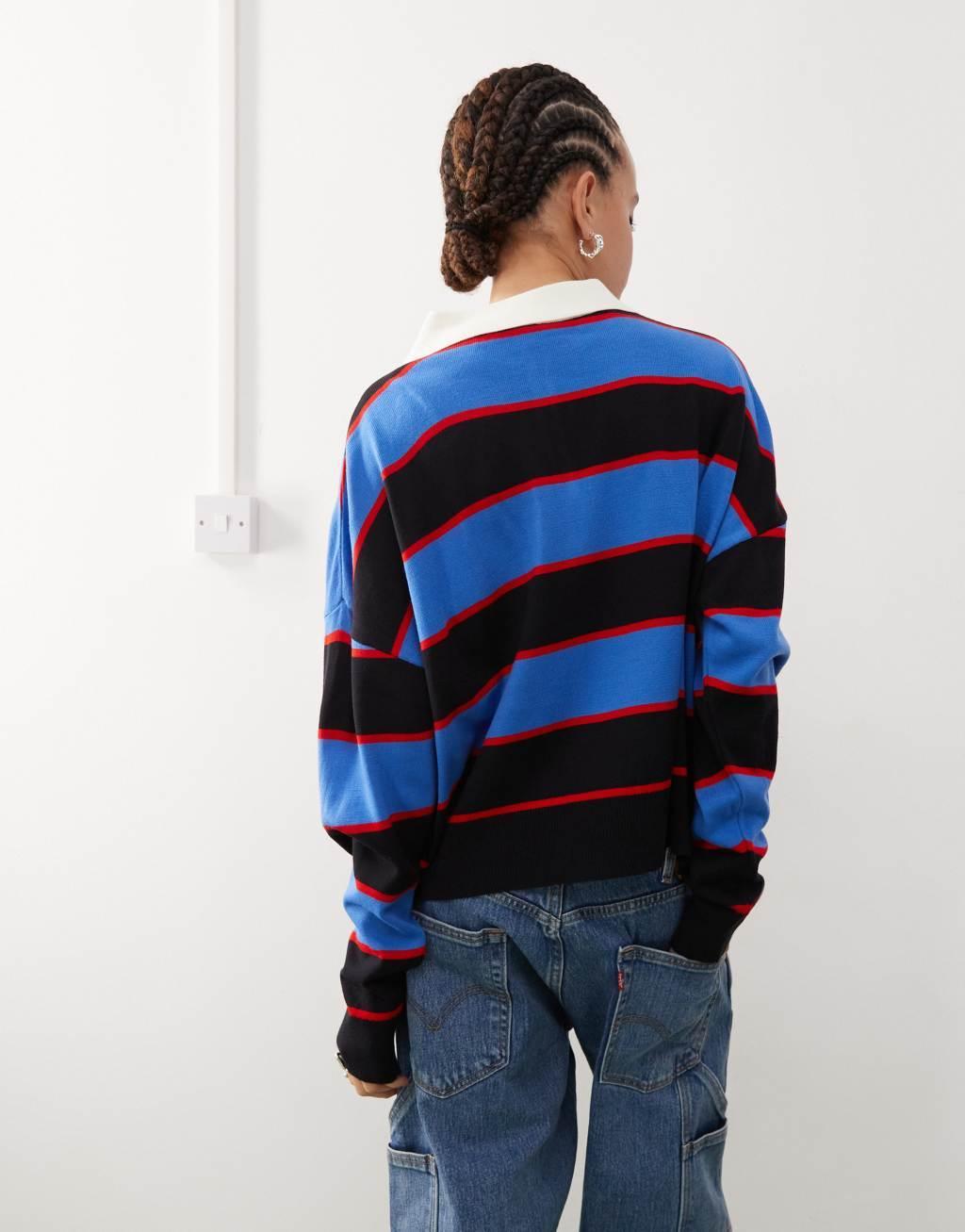 COLLUSION Polo striped sweater with rugby collar Product Image