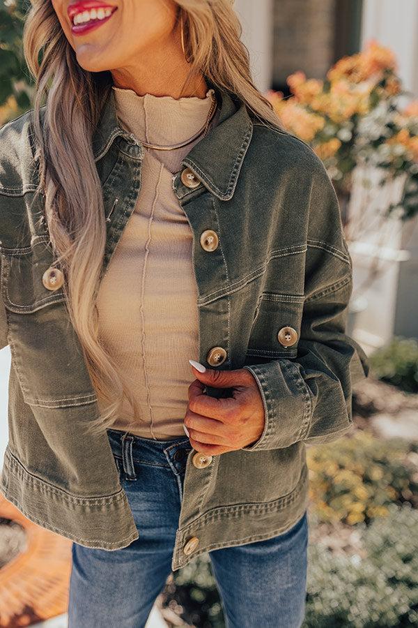 Fact Or Fiction Denim Jacket In Olive Product Image