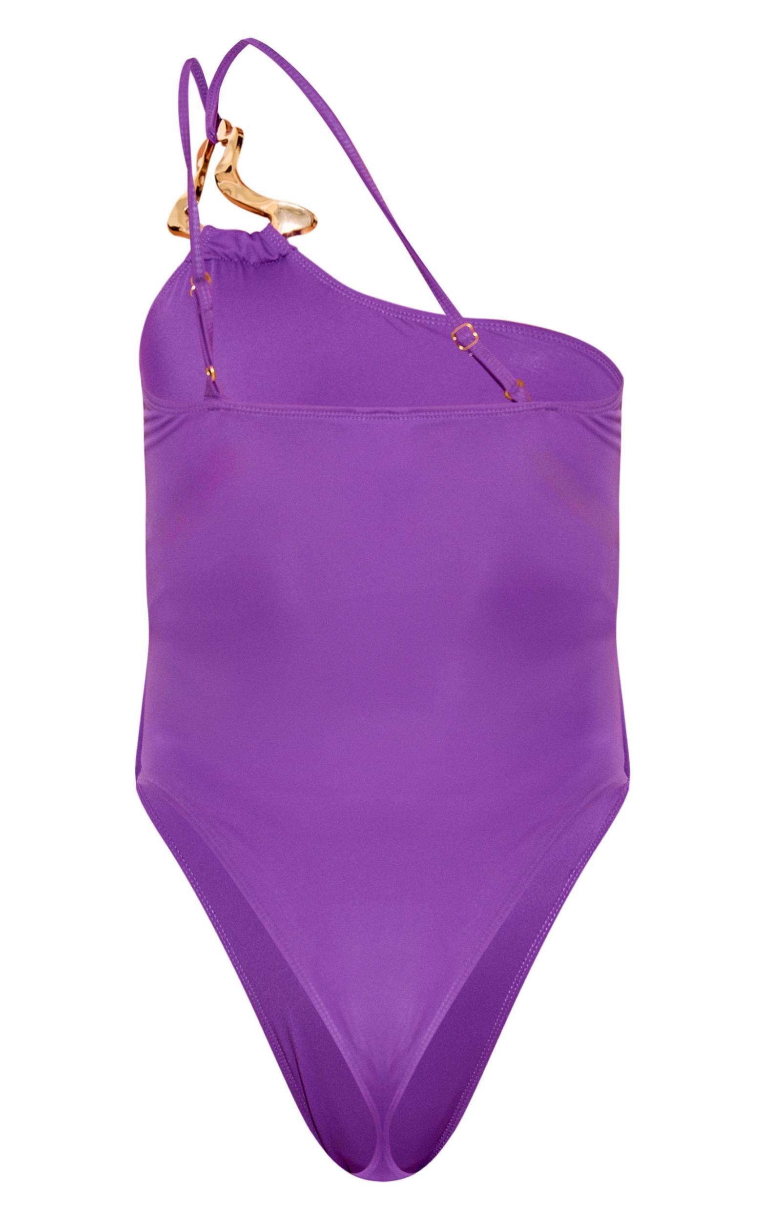 Purple Gold Trim Asymmetric Swimsuit Product Image