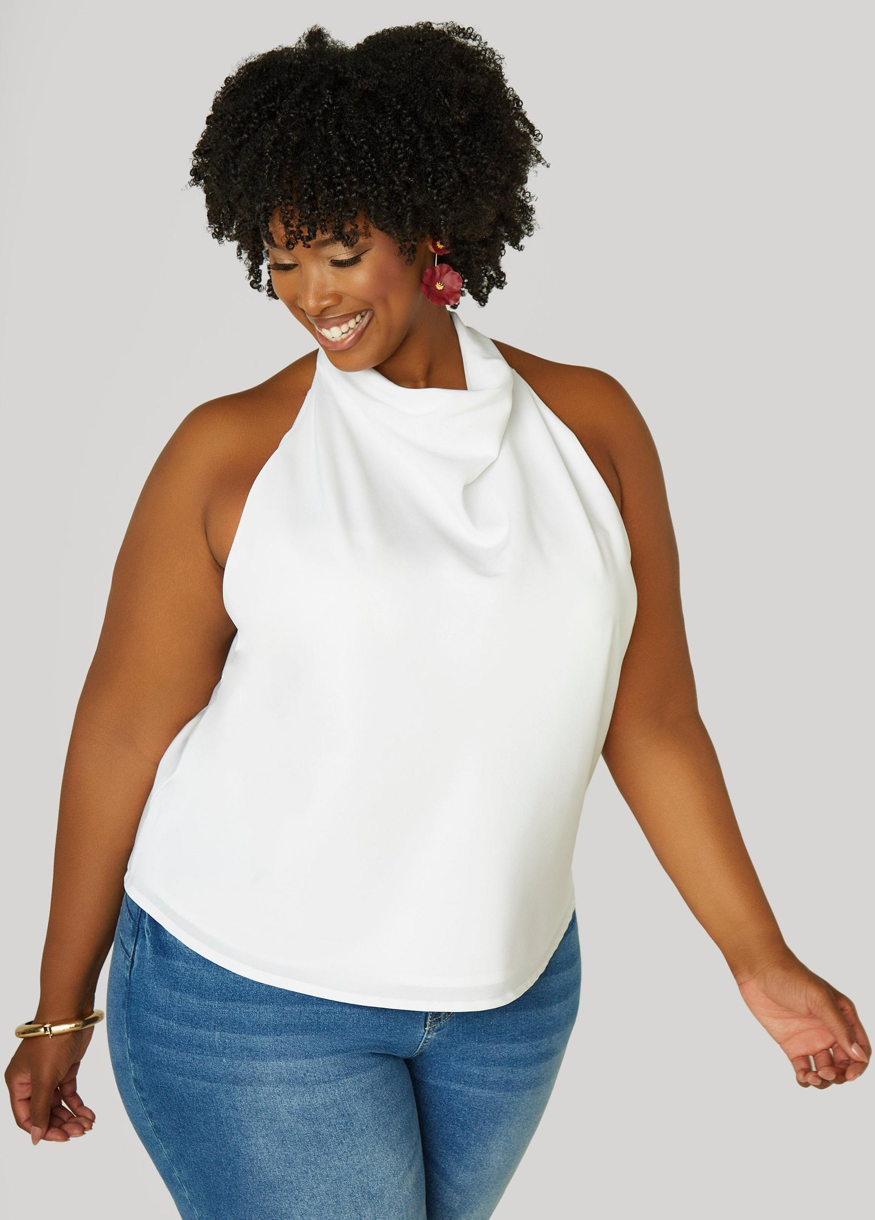Plus Size Satin Cowl Neck Top Ashley Stewart Product Image