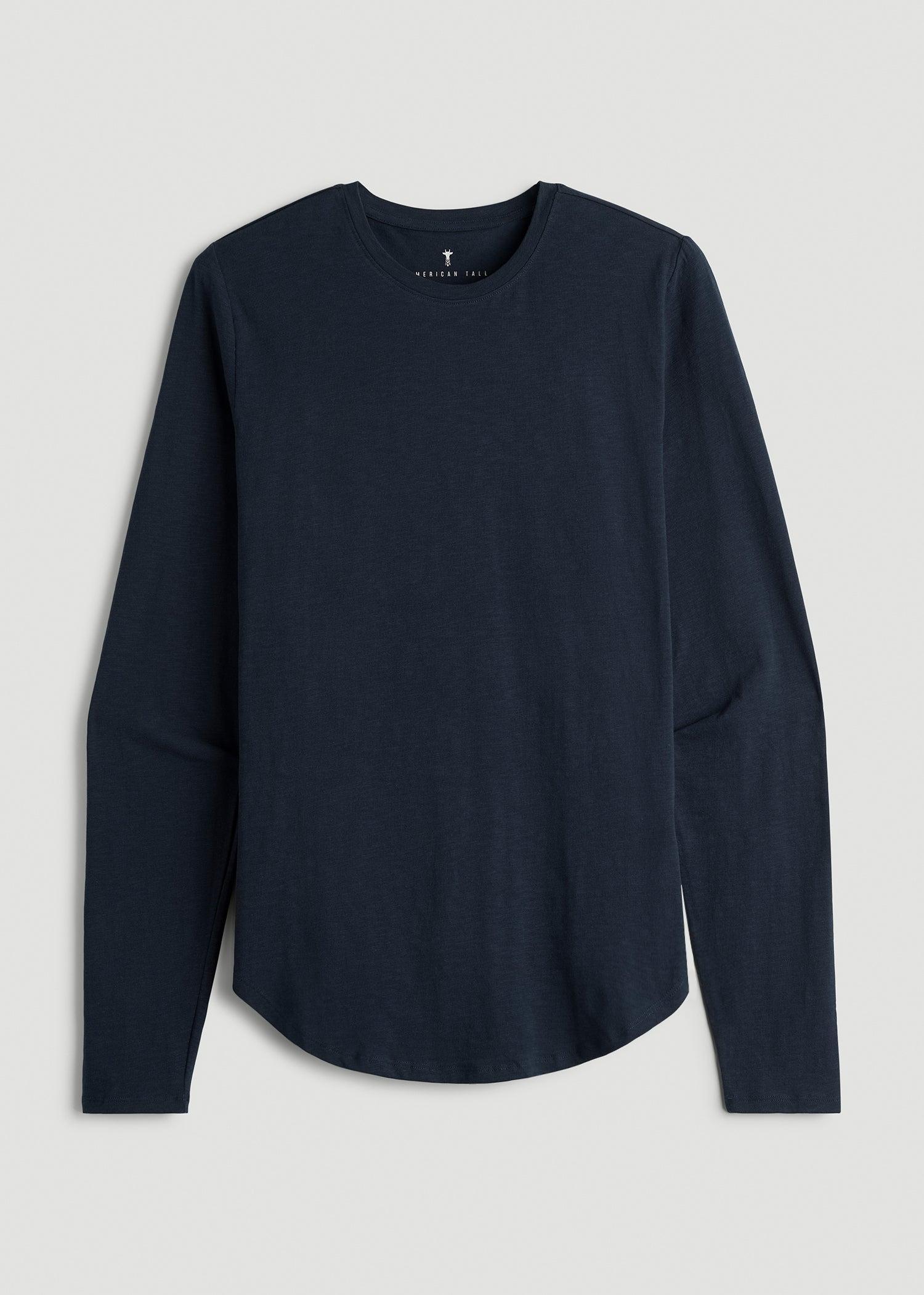 Slub Long Sleeve Scoop Tee for Tall Men in Evening Blue Male Product Image